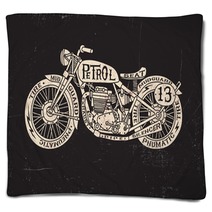 Text Filled Vintage Motorcycle Blankets 56631104