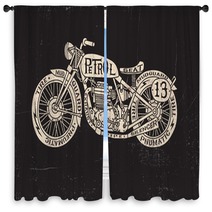 Text Filled Vintage Motorcycle Window Curtains 56631104