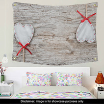 Textile Hearts On Old Wood Wall Art 60095901