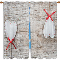 Textile Hearts On Old Wood Window Curtains 60095901
