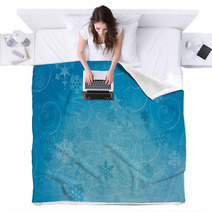 Textured Winter Snowflake Backgroud With Swirls. Blankets 68135268