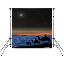 The 3 Wise Men Follow Christmas Star Over The Mountains. Backdrops 66941769