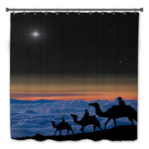 The 3 Wise Men Follow Christmas Star Over The Mountains. Bath Decor 66941769