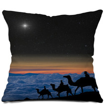 The 3 Wise Men Follow Christmas Star Over The Mountains. Pillows 66941769