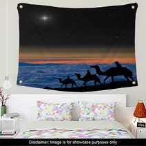 The 3 Wise Men Follow Christmas Star Over The Mountains. Wall Art 66941769