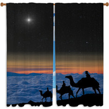 The 3 Wise Men Follow Christmas Star Over The Mountains. Window Curtains 66941769
