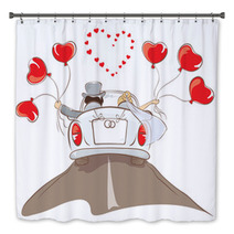 The Bride And Groom Riding In A Car Bath Decor 39422844
