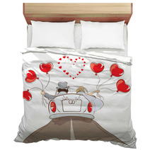 The Bride And Groom Riding In A Car Bedding 39422844