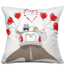The Bride And Groom Riding In A Car Pillows 39422844