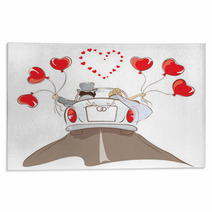 The Bride And Groom Riding In A Car Rugs 39422844