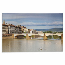 The Bridge Of Santa Trinita Over The Arno River In Florence Rugs 68475317
