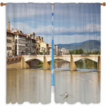 The Bridge Of Santa Trinita Over The Arno River In Florence Window Curtains 68475317