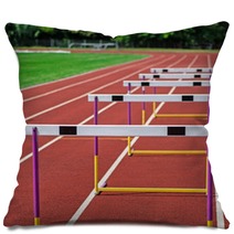 The Concept Of Sport - The Barriers On The Treadmill Stadium. Pillows 56773912