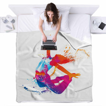 The Dancing Girl With Colorful Spots And Splashes On White Blankets 35744546