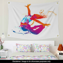 The Dancing Girl With Colorful Spots And Splashes On White Wall Art 35744546
