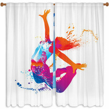 The Dancing Girl With Colorful Spots And Splashes On White Window Curtains 35744546