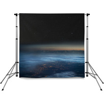 The Earth At Night. City Lights Below The Clouds, Stars Above. Backdrops 61437052