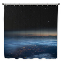 The Earth At Night. City Lights Below The Clouds, Stars Above. Bath Decor 61437052