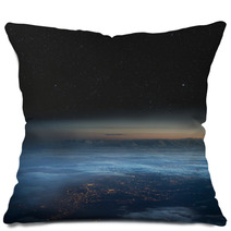 The Earth At Night. City Lights Below The Clouds, Stars Above. Pillows 61437052