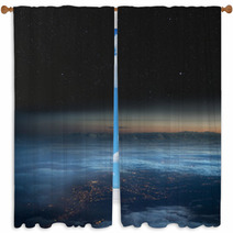 The Earth At Night. City Lights Below The Clouds, Stars Above. Window Curtains 61437052