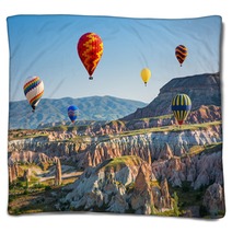 The Great Tourist Attraction Of Cappadocia Balloon Flight Turkey Blankets 126986425