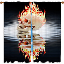 The Human Skull Burning In The Fire. Window Curtains 57254423