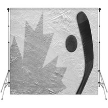 The Image Of The Canadian Flag And Hockey Puck With The Stick Backdrops 144890935