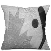 The Image Of The Canadian Flag And Hockey Puck With The Stick Pillows 144890935