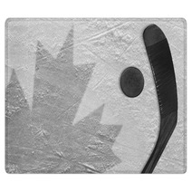 The Image Of The Canadian Flag And Hockey Puck With The Stick Rugs 144890935