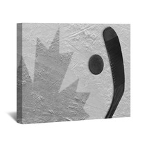 The Image Of The Canadian Flag And Hockey Puck With The Stick Wall Art 144890935