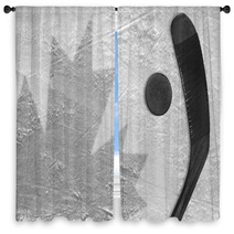 The Image Of The Canadian Flag And Hockey Puck With The Stick Window Curtains 144890935