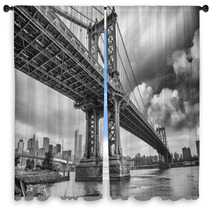 The Manhattan Bridge New York City Awesome Wideangle Upward Vi Window Curtains 57021622