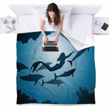 The Mermaid And Dolphins Blankets 39743414