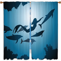 The Mermaid And Dolphins Window Curtains 39743414