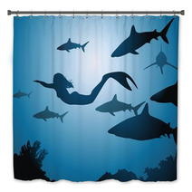 The Mermaid And Sharks Bath Decor 39737260