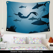 The Mermaid And Sharks Wall Art 39737260