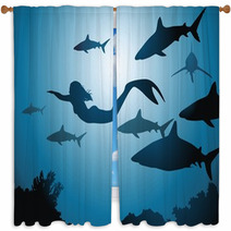 The Mermaid And Sharks Window Curtains 39737260