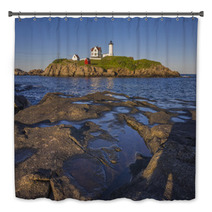 The Nubble Lighthouse At Sunset In York, Maine Bath Decor 66495040
