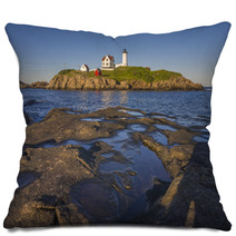 The Nubble Lighthouse At Sunset In York, Maine Pillows 66495040