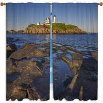The Nubble Lighthouse At Sunset In York, Maine Window Curtains 66495040