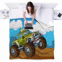 The Off Road Cartoon Car - Illustration For The Children Blankets 46505263