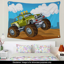 The Off Road Cartoon Car - Illustration For The Children Wall Art 46505263