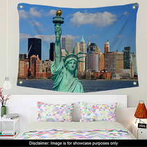 The Statue Of Liberty And Manhattan Skyline Wall Art 7024955