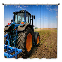 The Tractor - Modern Farm Equipment In Field Bath Decor 22386036