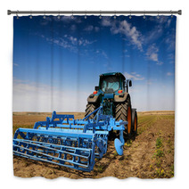 The Tractor - Modern Farm Equipment In Field Bath Decor 22386214