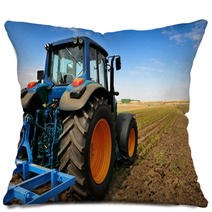 The Tractor - Modern Farm Equipment In Field Pillows 22386036