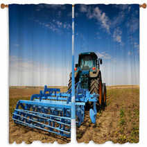 The Tractor - Modern Farm Equipment In Field Window Curtains 22386214