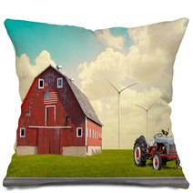 The Traditional American Red Barn In Rural Setting Pillows 54747212