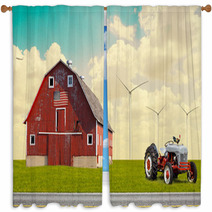 The Traditional American Red Barn In Rural Setting Window Curtains 54747212