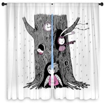 The Tree Angel Hollow Watch Bunny And Bird Window Curtains 114386056